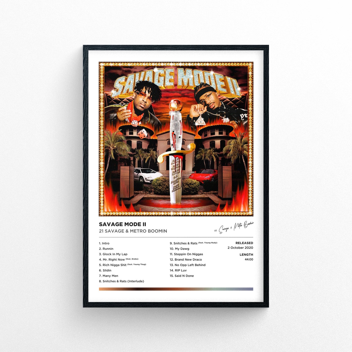 21 Savage & Metro Boomin - SAVAGE MODE II Framed Poster Print | Polaroid Style | Album Cover Artwork