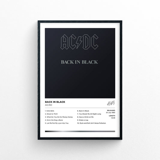 ACDC - Back In Black Framed Poster Print | Polaroid Style | Album Cover Artwork