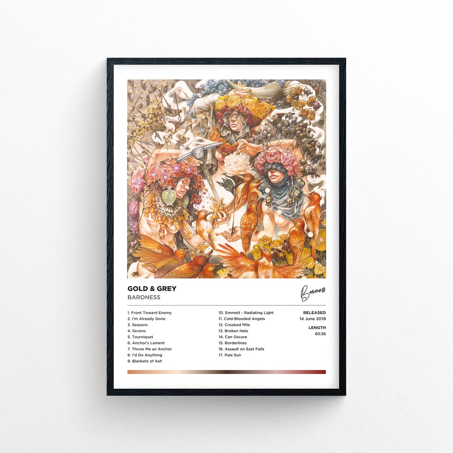 Baroness - Gold & Grey Framed Poster Print | Polaroid Style | Album Cover Artwork