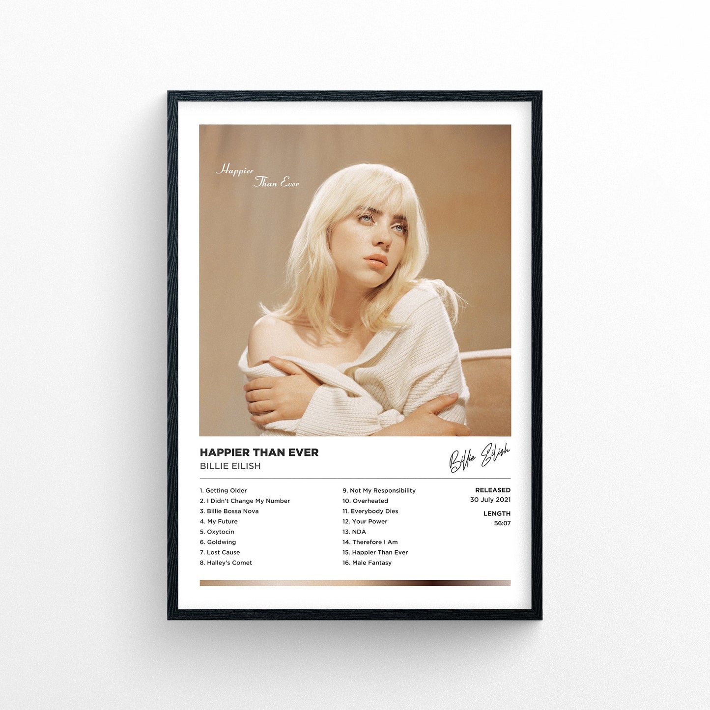 Billie Eilish - Happier Than Ever Framed Poster Print | Polaroid Style | Album Cover Artwork