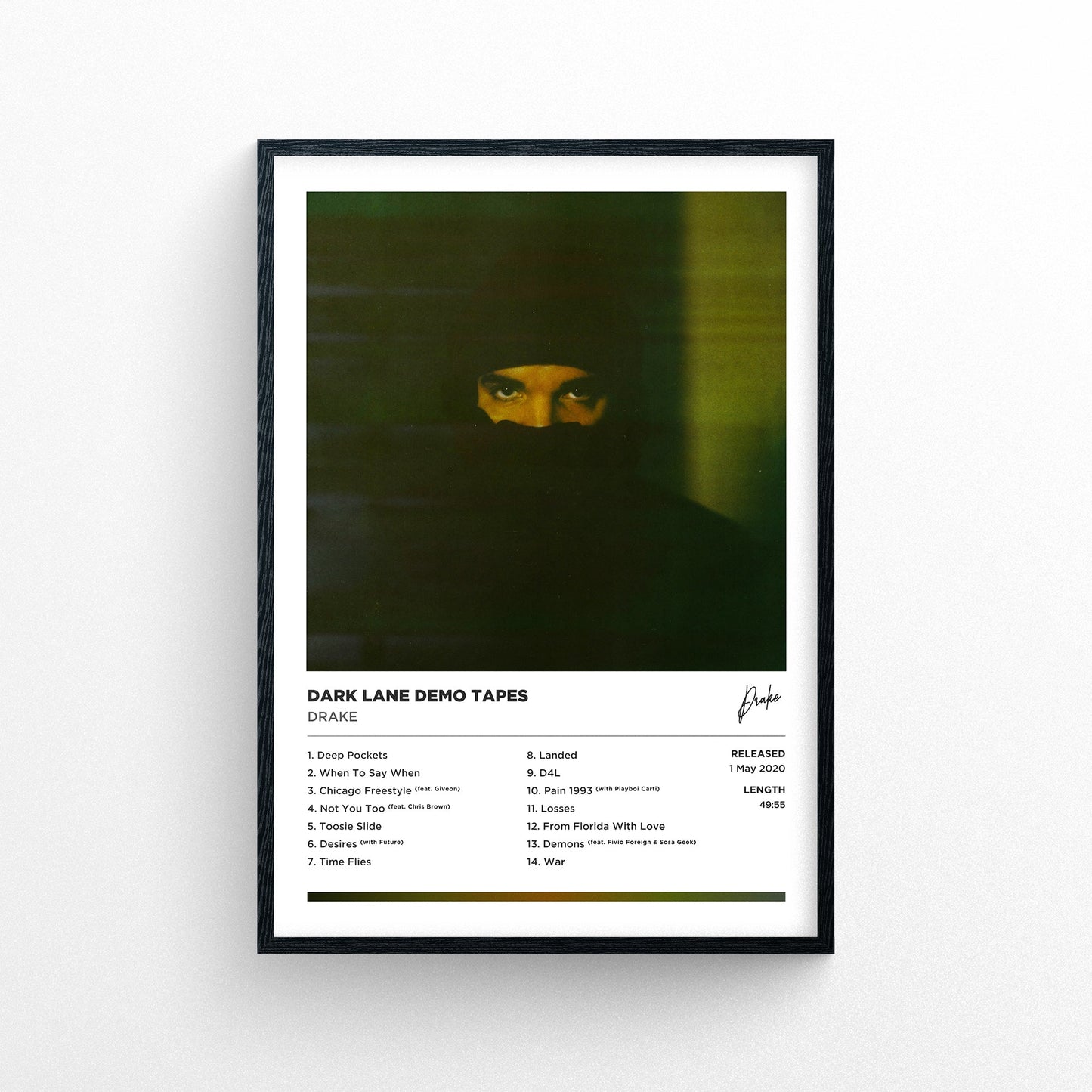 Drake - Dark Lane Demo Tapes Framed Poster Print | Polaroid Style | Album Cover Artwork