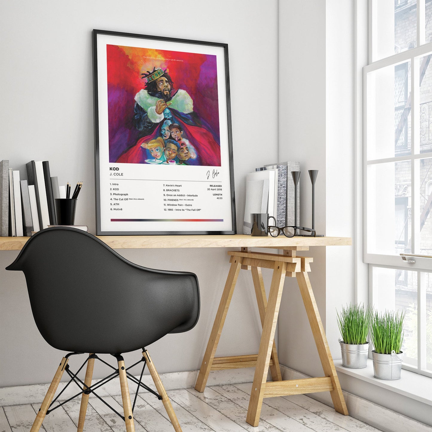 J Cole - KOD Framed Poster Print | Polaroid Style | Album Cover Artwork