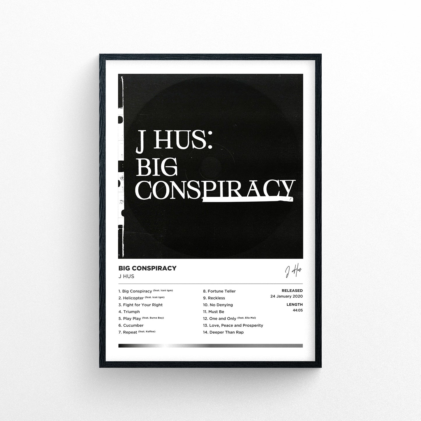 J Hus - Big Conspiracy Framed Poster Print | Polaroid Style | Album Cover Artwork