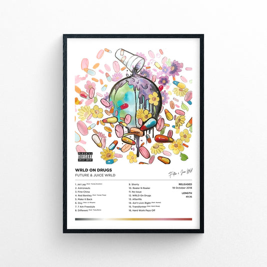 Juice WRLD and Future - Wrld on Drugs Framed Poster Print | Polaroid Style | Album Cover Artwork
