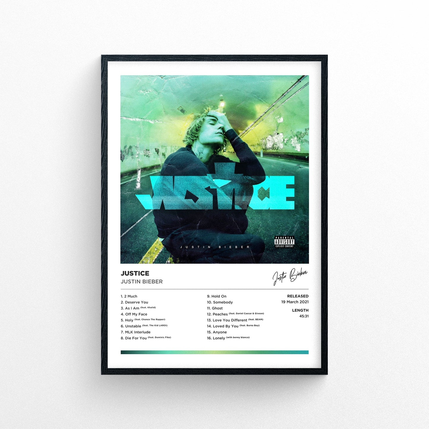 Justin Bieber - Justice Framed Poster Print | Polaroid Style | Album Cover Artwork