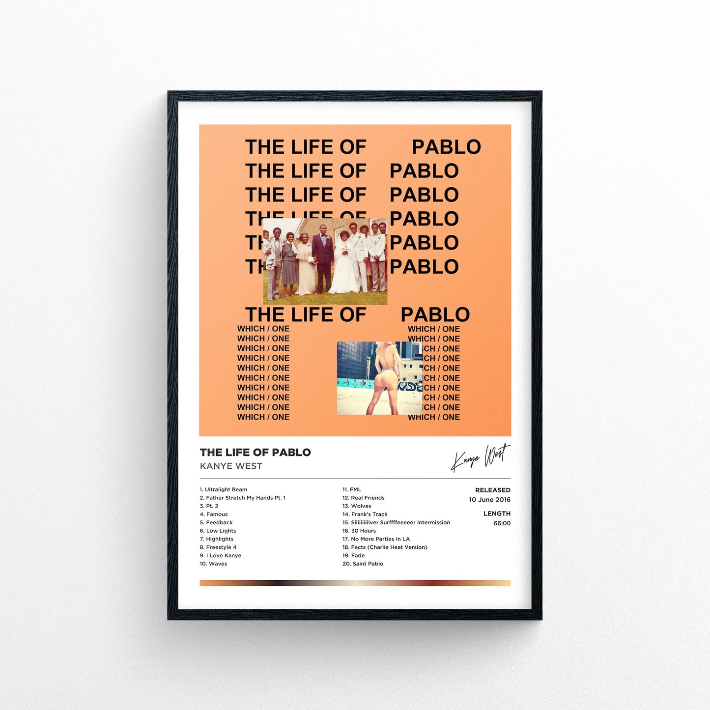 Kanye West - Life of Pablo Framed Poster Print | Polaroid Style | Album Cover Artwork