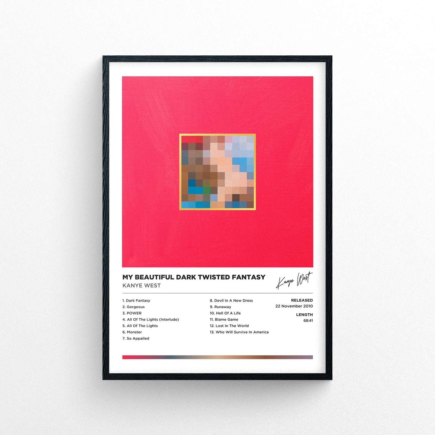 Kanye West - My Beautiful Dark Twisted Fantasy Framed Poster Print | Polaroid Style | Album Cover Artwork