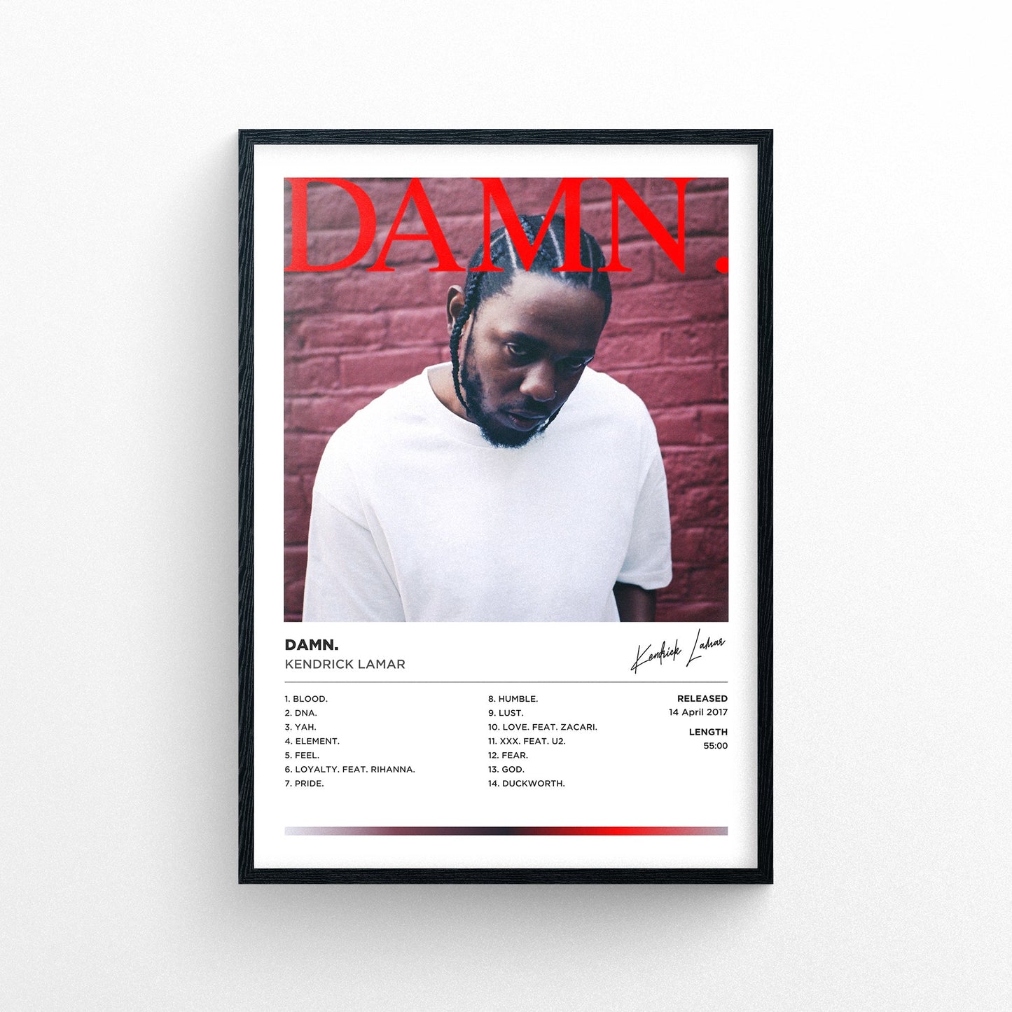 Kendrick Lamar - Damn Framed Poster Print | Polaroid Style | Album Cover Artwork