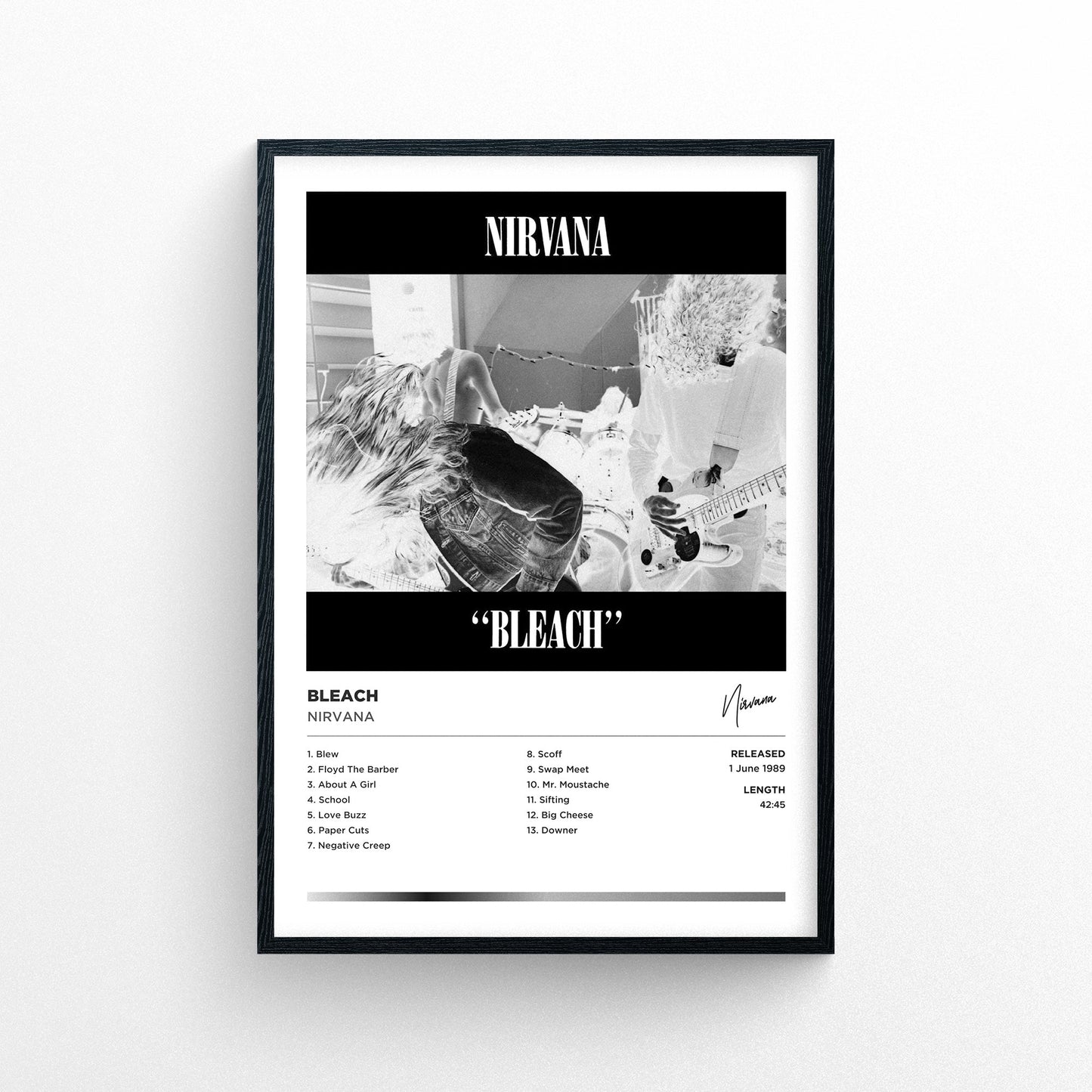 Nirvana - Bleach Framed Poster Print | Polaroid Style | Album Cover Artwork