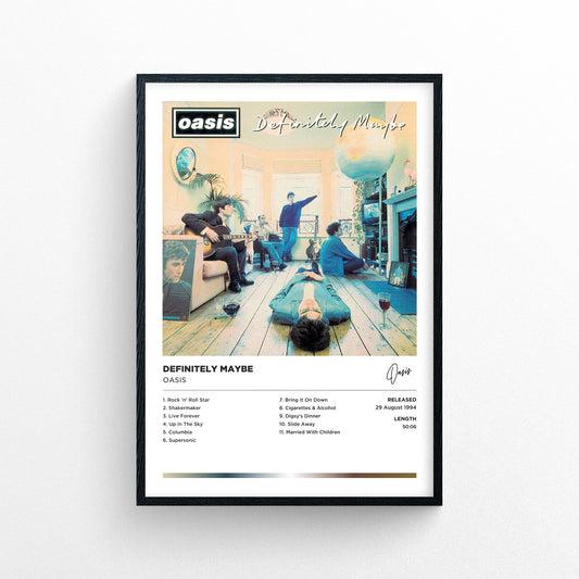 Oasis - Definitely Maybe Poster Print - Framed Options Available | Polaroid Style | Album Cover Artwork