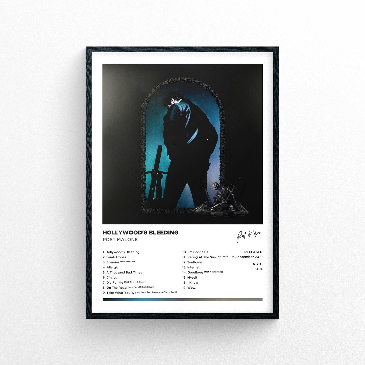 Post Malone - Hollywood's Bleeding Framed Poster Print | Polaroid Style | Album Cover Artwork