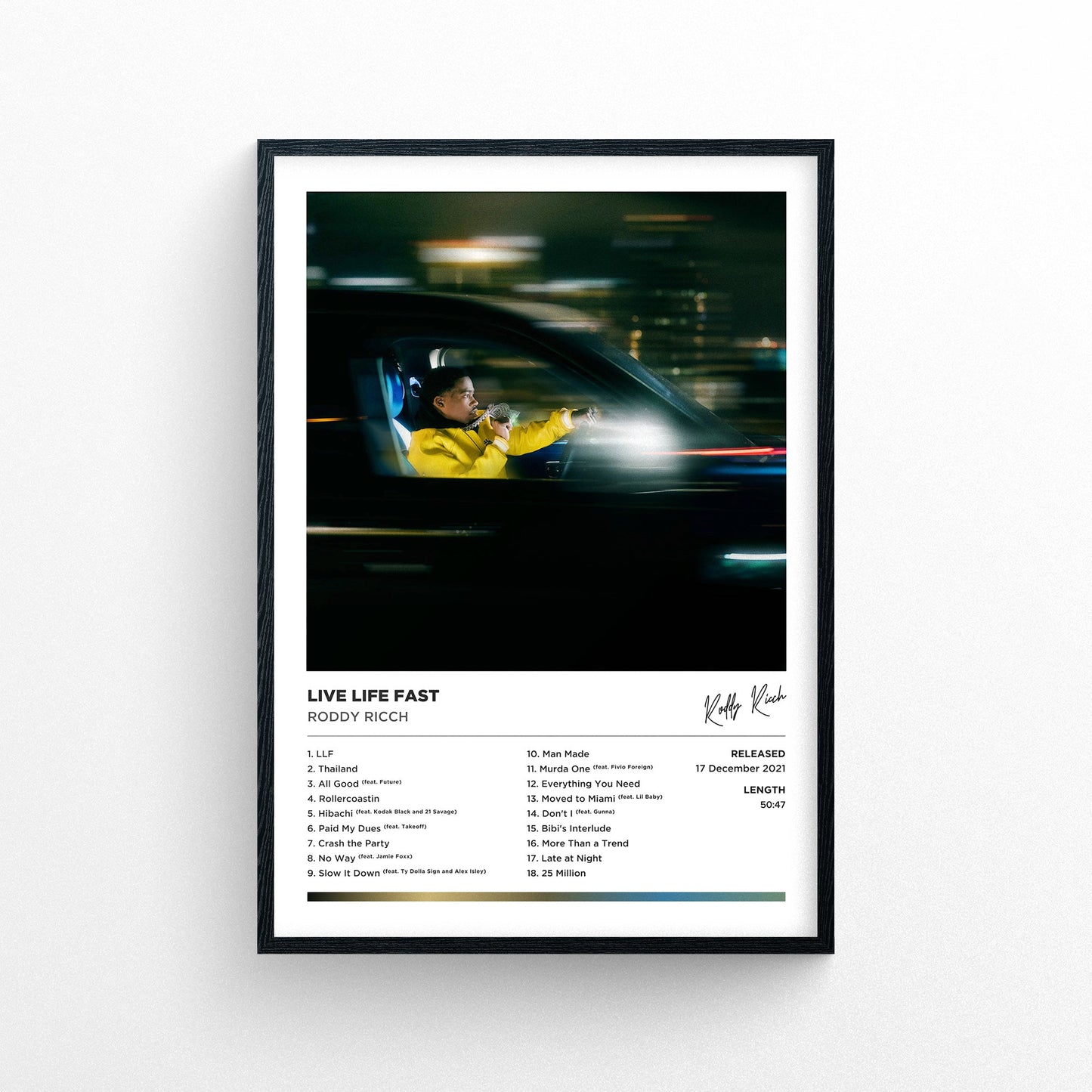 Roddy Ricch - Live Life Fast Framed Poster Print | Polaroid Style | Album Cover Artwork
